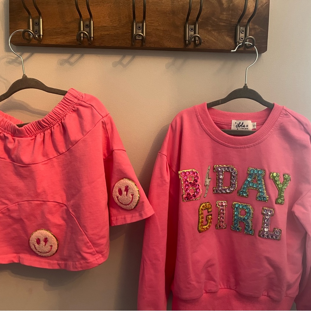 Lola + The Boys Pink Sequin BDAY GIRL Sweatshirt Set
